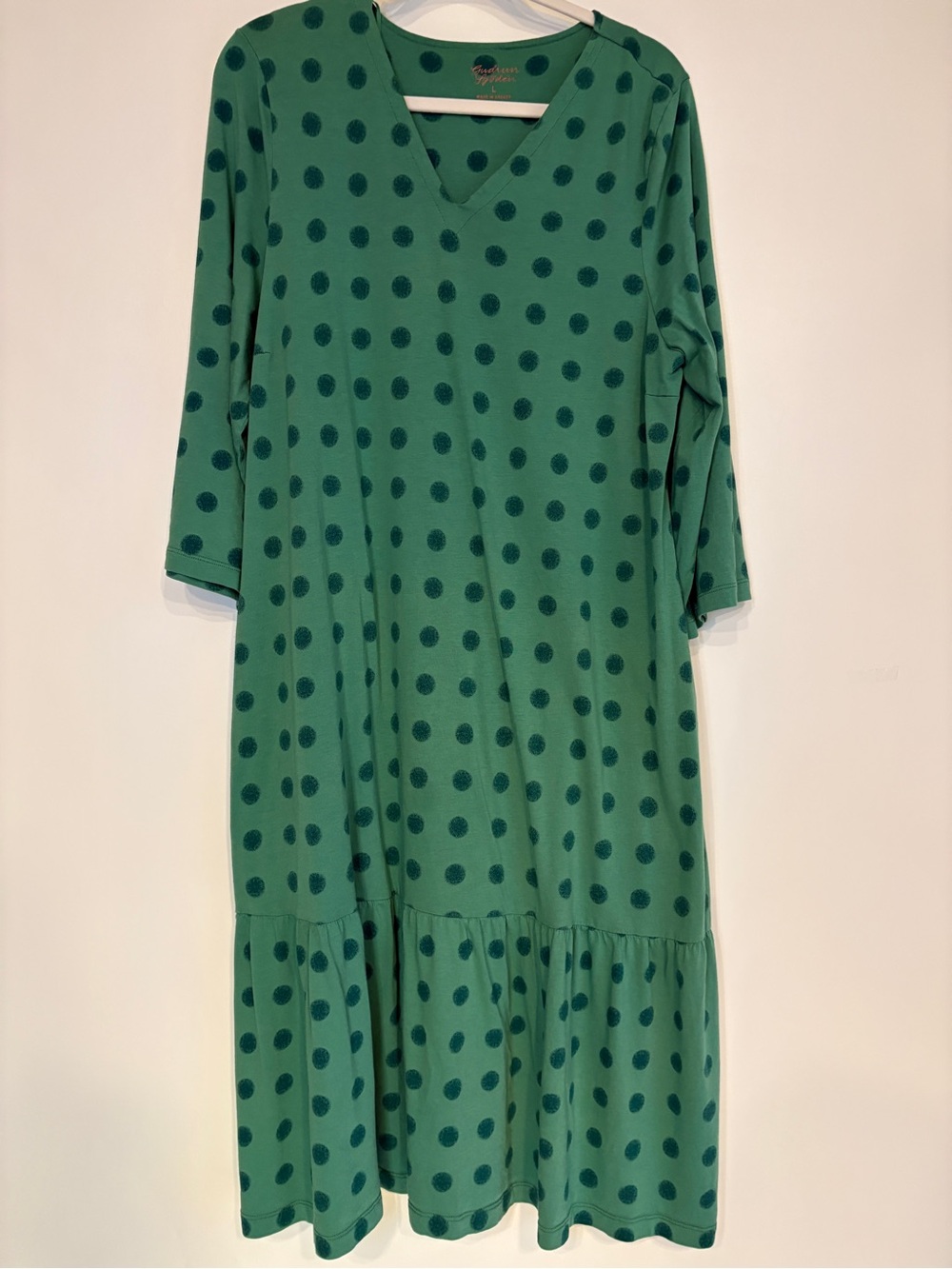 Gudrun Sjöden Green Polka Dot Tiered Midi Dress L Organic Lagenlook Slow Fashion